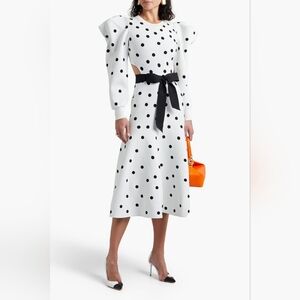 CAROLINA HERRERA Cutout Polka Dot Jacquard Knit Midi Dress White Sz S Org $1,990